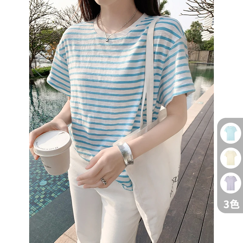 美洋MEIYANG【现货】海天线T恤 欧若风海魂条纹圆领短袖上衣-周五