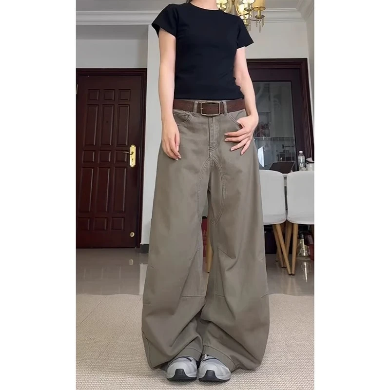 男女同款复古廓形弯刀工装牛仔裤秋季新款美式高街宽腿显瘦直筒裤