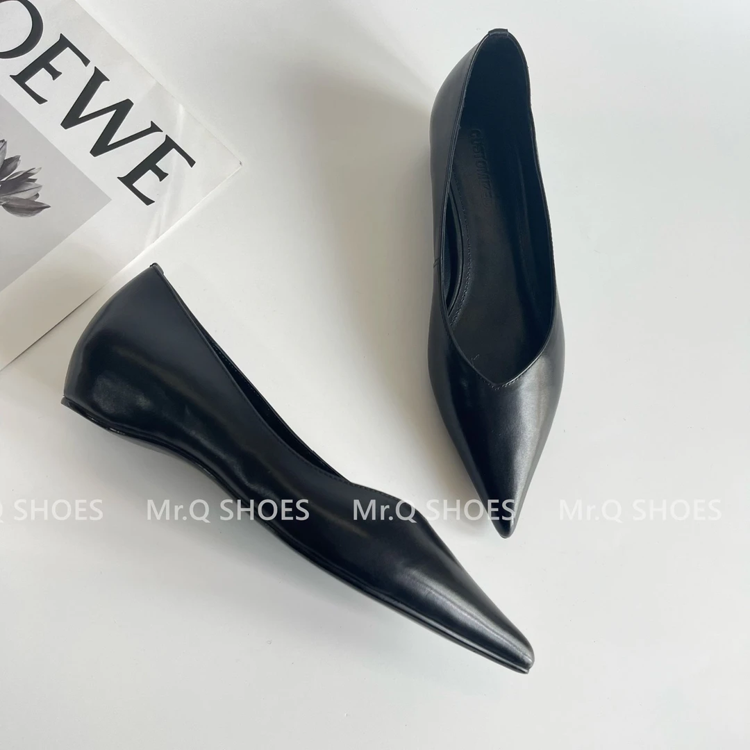 34-40码/跟高3cm/黑沙/尖头简约气质内增高浅口通勤百搭单鞋