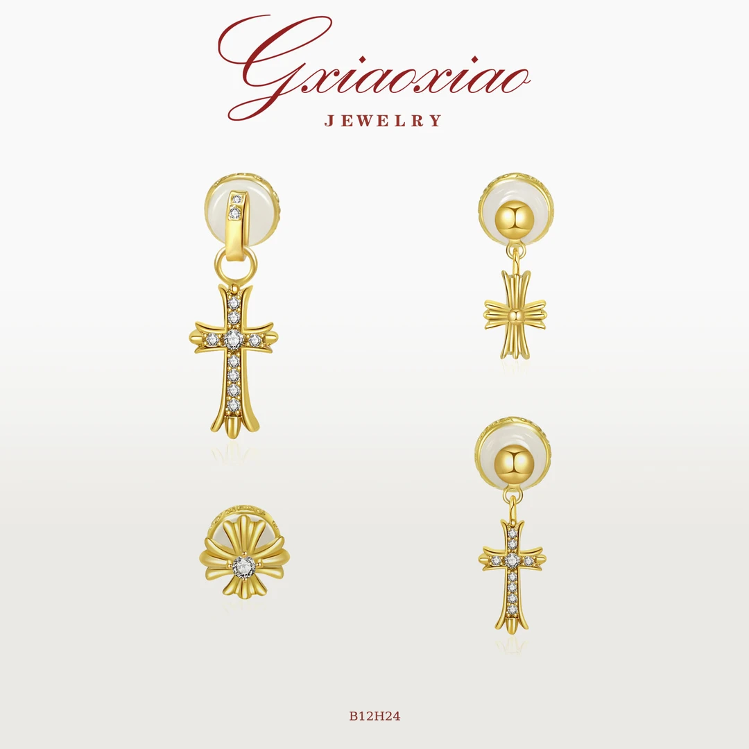 G XIAOXIAO合成锆石耳饰【高定版】气质时尚十字花四件套耳环F18H80