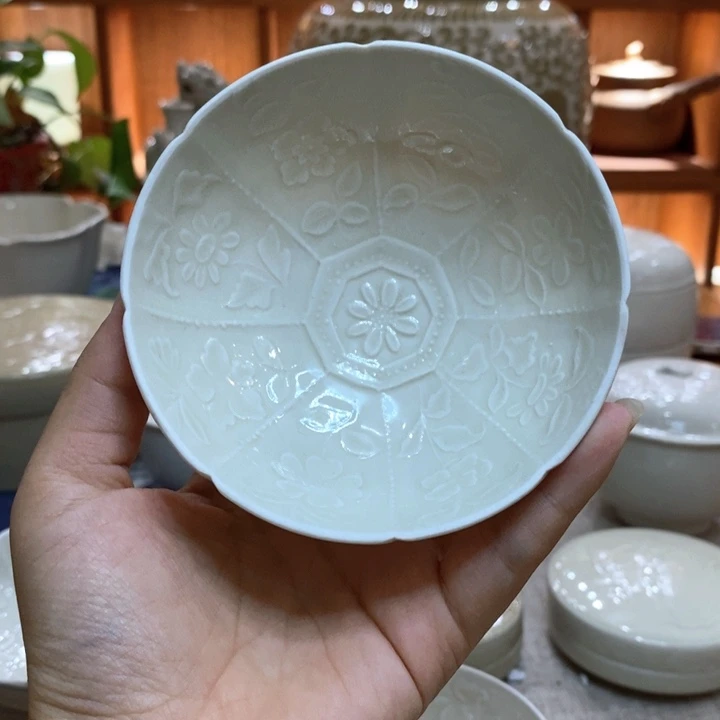 锁***铺定窑纯手工仿古原矿料印花碗