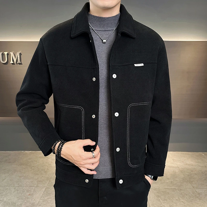 秋冬加厚轻薄羽绒服男士翻领明线帅气潮流外套商务休闲百搭男上衣