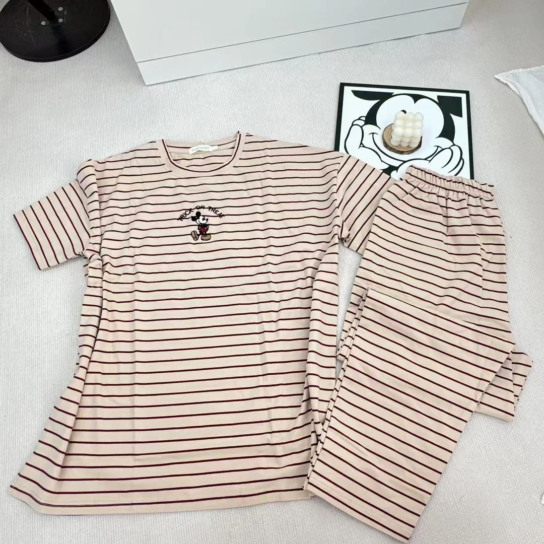 新条纹加大秋冬男士短袖长裤睡衣套装加肥休闲百搭家居服