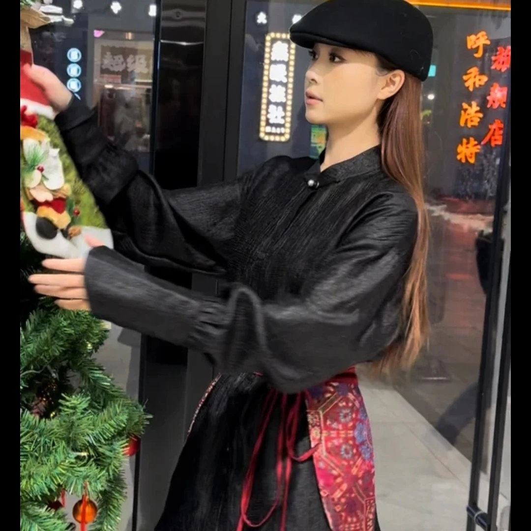 民族风立领网红衬衫汉服改良马面裙女装套装春秋