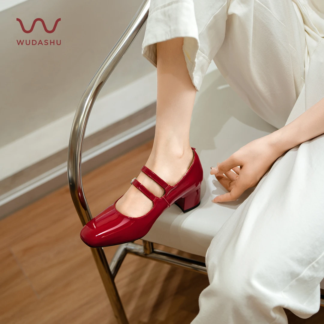 【明星同款】吴大叔红云鞋法式玛丽珍鞋复古红色高跟气质单鞋Z122-1
