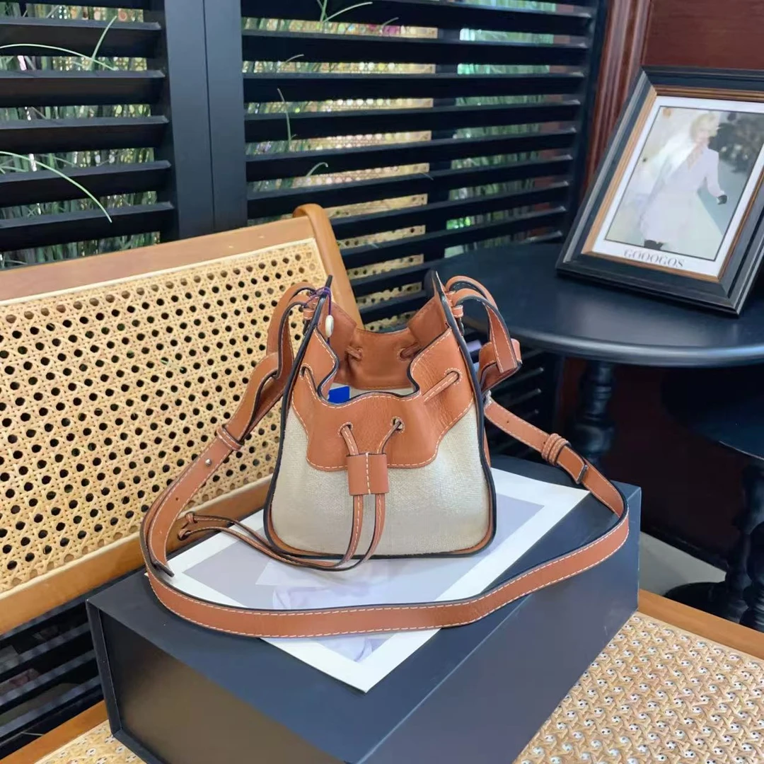 95新 LOEWE/罗意威 好好hammock吊床包mini棕色银扣帆75728051