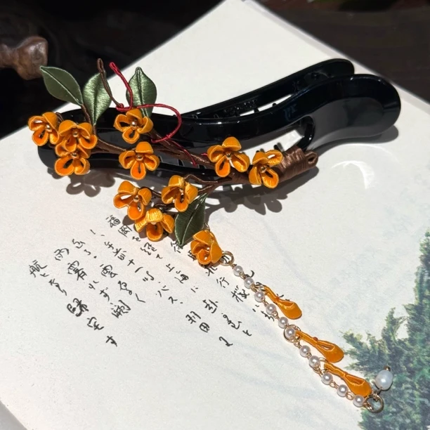 桂花缠花懒人夹 非遗缠花手工艺头饰发饰日常百搭款
