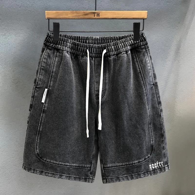 复古水洗ins潮牌牛仔短裤男夏大码300斤宽松美式设计感高街五分裤