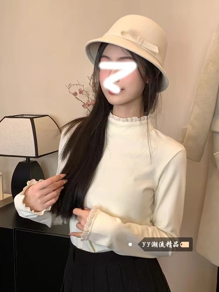 【自助】黑蕾丝半高领打底衣