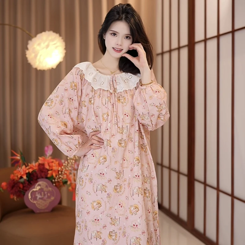 芙蓉世家【公主~睡裙】新品爆款全棉春秋长袖家居服睡裙