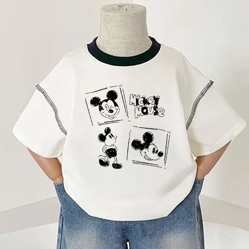 纯棉男女童短袖T恤夏季2025新款中小童卡通米奇外穿上衣百搭打底t
