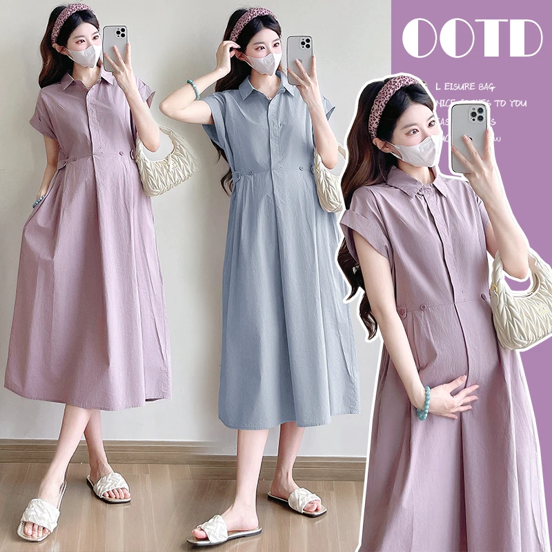 孕妇连衣裙2025新款孕妈高级穿搭法式可哺乳衬衫裙夏季小个子薄款