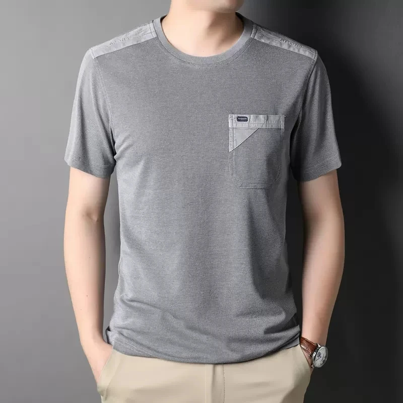 Louis Fordea/路易弗狄T恤宽松冰丝休闲圆领男装夏季男款短袖衬衫