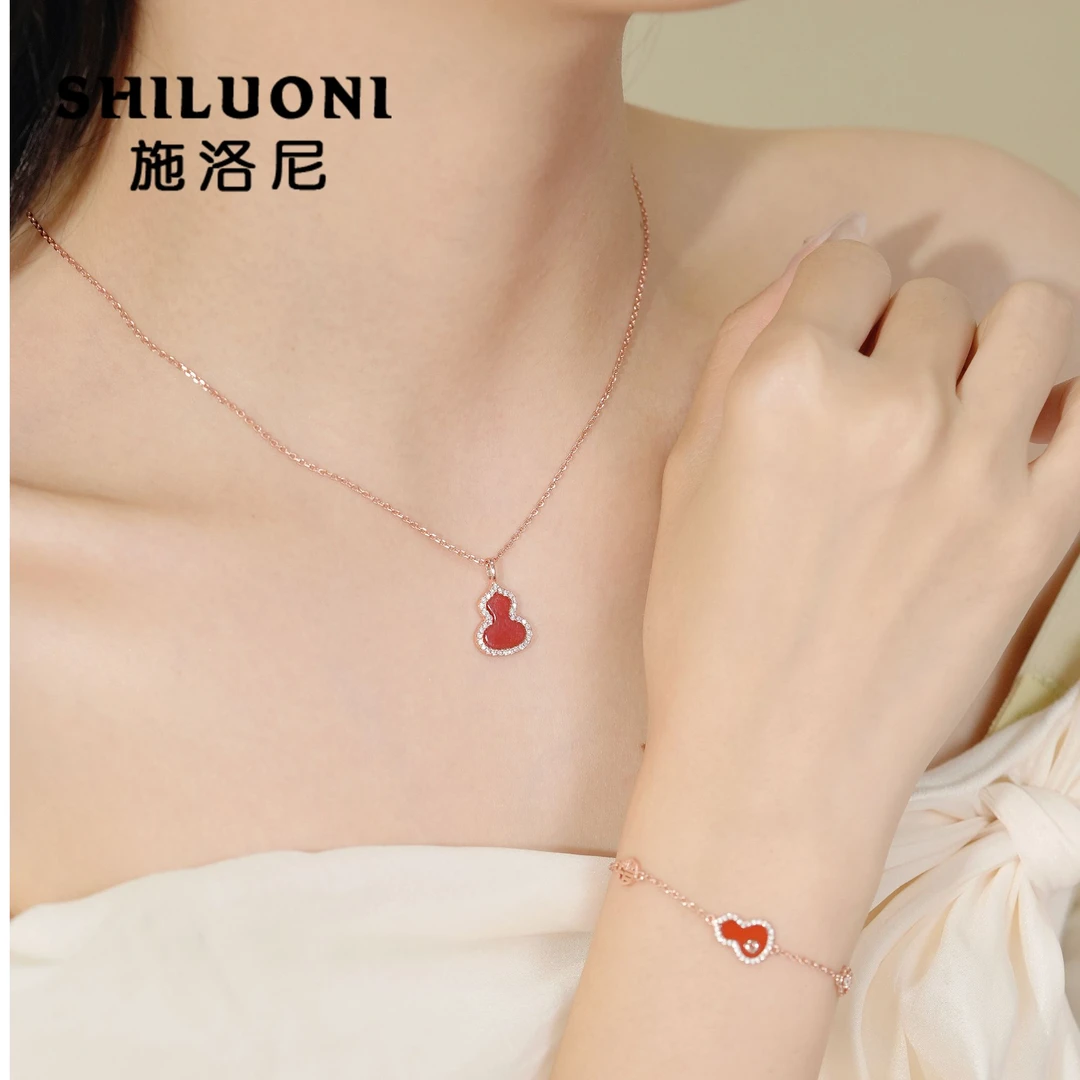 施洛尼 吊坠925银 欢喜葫芦项链新中式轻奢贵气锁骨链节日礼物