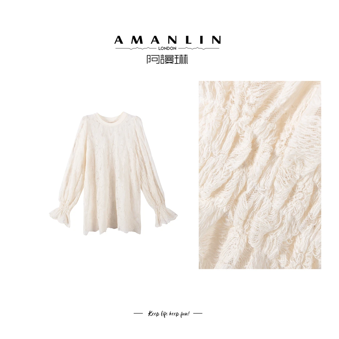 【AMANLIN】2025春季新品穿搭时尚圆领套头欧若风套头上衣F595276