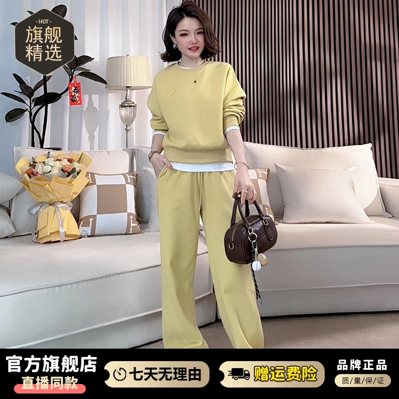 时尚休闲运动服套装女2025年春秋新款慵懒风套头卫衣阔腿裤两件套