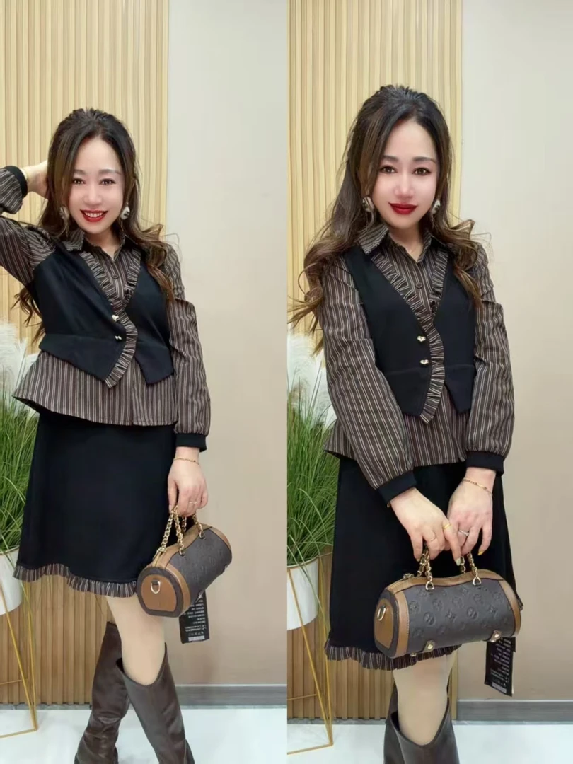 5513款拼接假两件气质韩版减龄时尚显瘦连衣裙秋冬