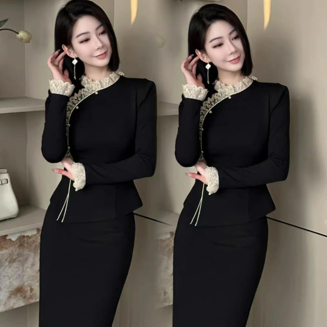 新中式国风套装女冬季出席重要场合气质名媛高端旗袍半身裙两件套