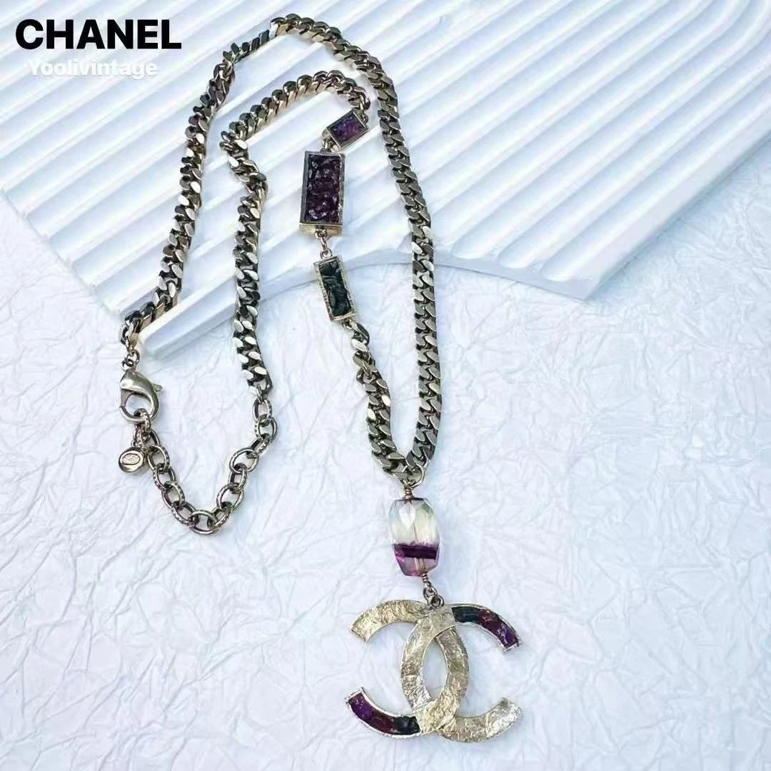 95新 Chanel/香奈儿 柚礼中古/香奈儿紫色双c吊坠项链HZ502027