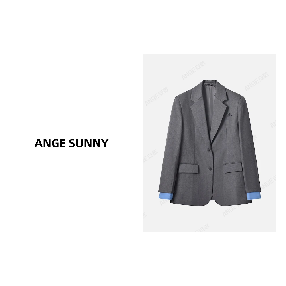 ANGE SUNNY【刘浩存同款 羊毛拼接西装】单排扣撞色质感外套