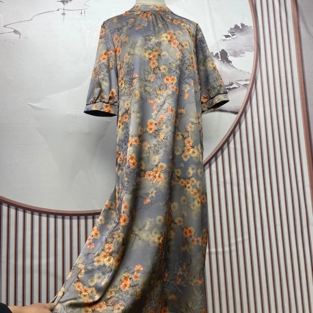 96612025早春新款新中式国风碎花提花百搭夏季长袖连衣裙气质