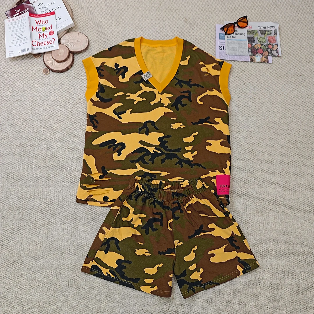 2025夏季新款时尚百搭迷彩无袖套装2060