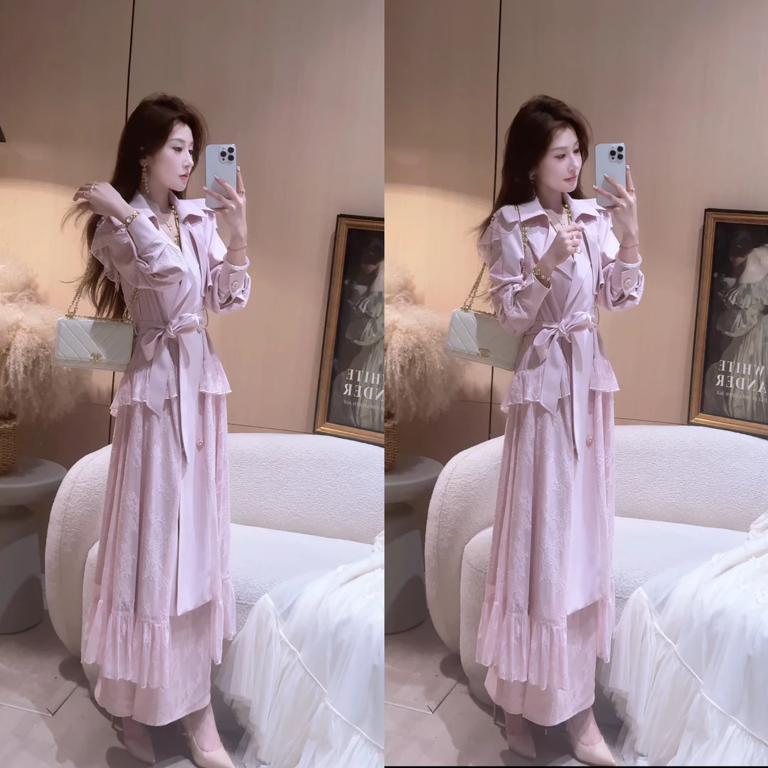 【婷婷】《春风十里》樱花蕾丝！超凡脱俗风衣蕾丝吊带套装  TTZ2SC022