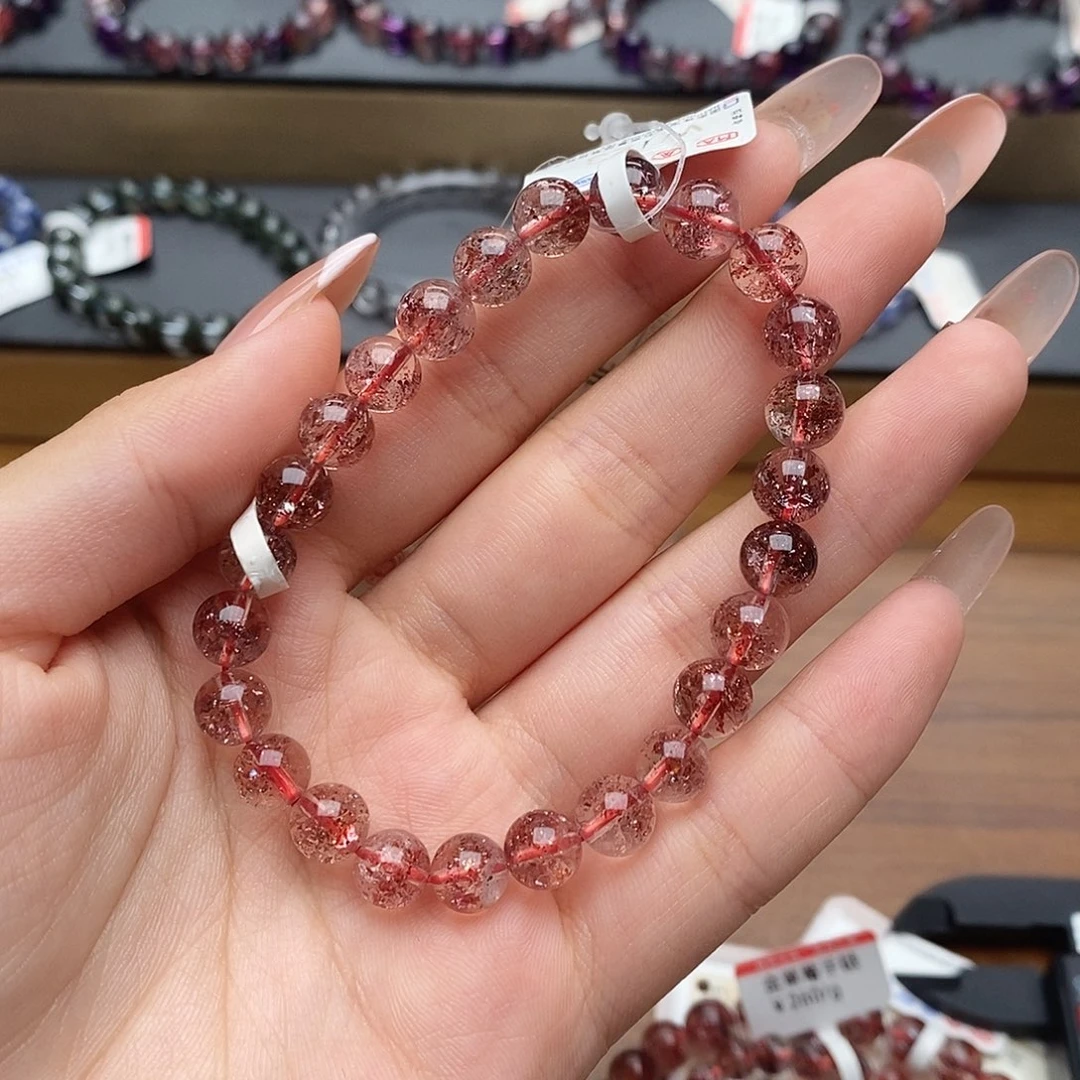 水晶手串未镶嵌温*贝W123金草莓7+