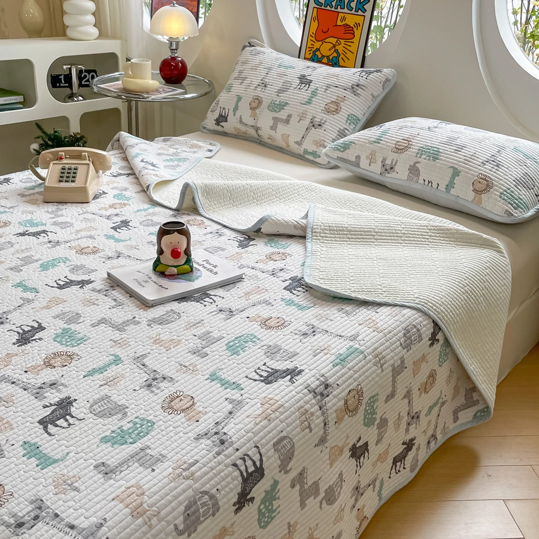 【砂洗棉花床盖】米可家 小清新全棉可水洗床盖纯棉卡通棉花床盖