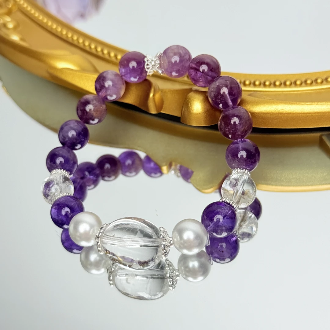 【有财财】紫水晶白水晶手串10-14mm面小仙多样性发其一Z