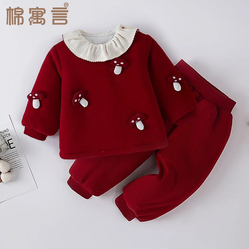 宝宝棉服套装女童棉衣可爱超萌家居保暖衣儿童棉袄棉裤两件套外穿