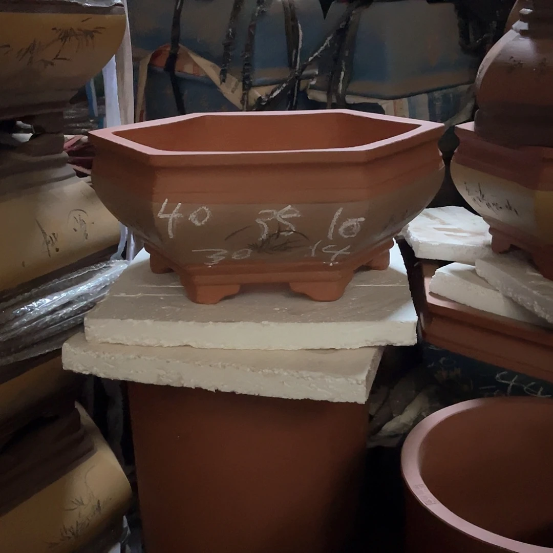 紫砂花盆六方盆一个