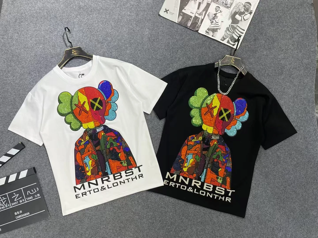 骁洋11985高端潮牌短袖t恤男士夏季新款潮流卡通烫钻半袖男款夏天