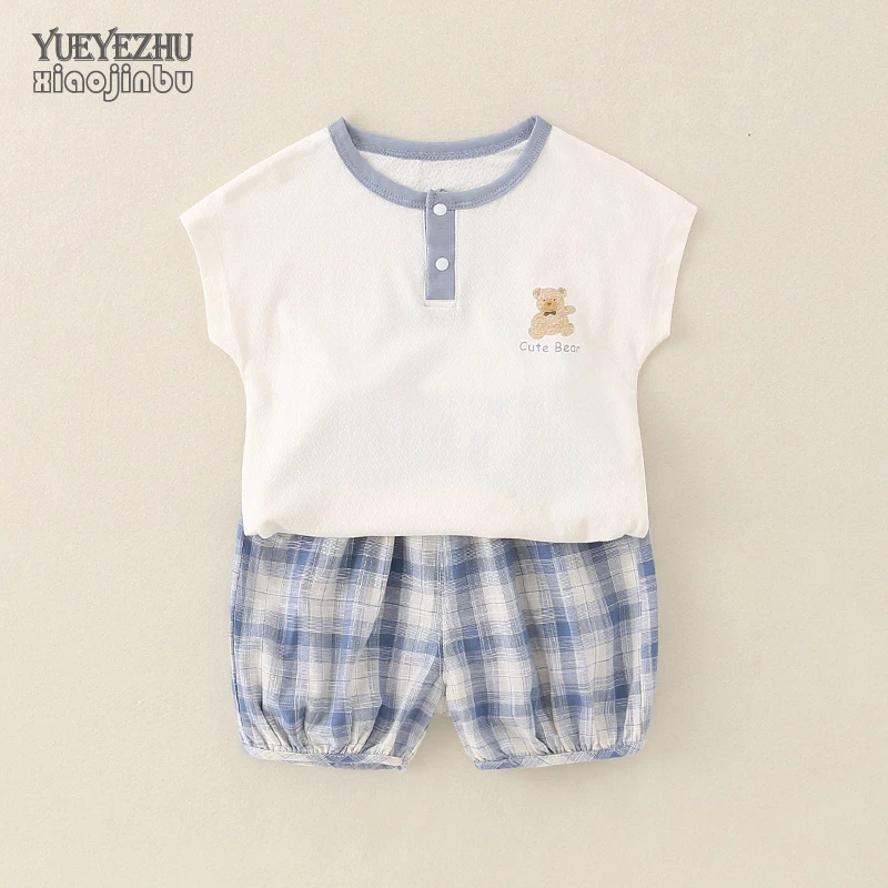 婴幼儿短袖分体套装夏季新款男宝宝衣服夏装韩版简约洋气两件套潮