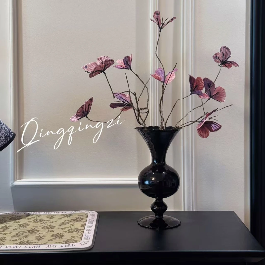 亚居良品/YaJu 中古风玻璃花瓶摆件仿真花花瓶套装装饰品