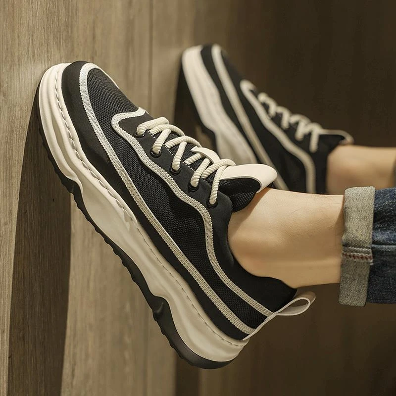 男鞋2025新款冬季透气网面薄款休闲运动鞋轻便软底防滑黑色老爹鞋