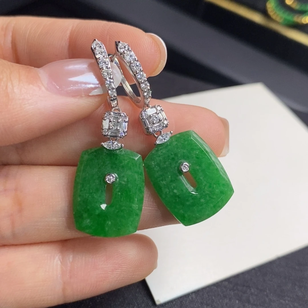 翡翠18K金镶嵌耳饰设计款方糖耳包