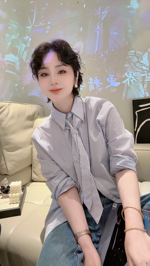 FANYE 2025春夏新款蓝色条纹领带衬衫
