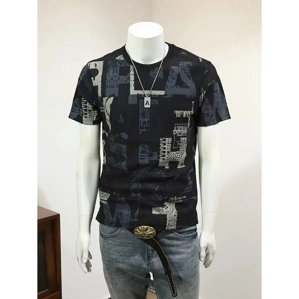 短袖T恤男夏季新款男士棉体恤衫百搭字母印花t恤中青年上衣薄潮