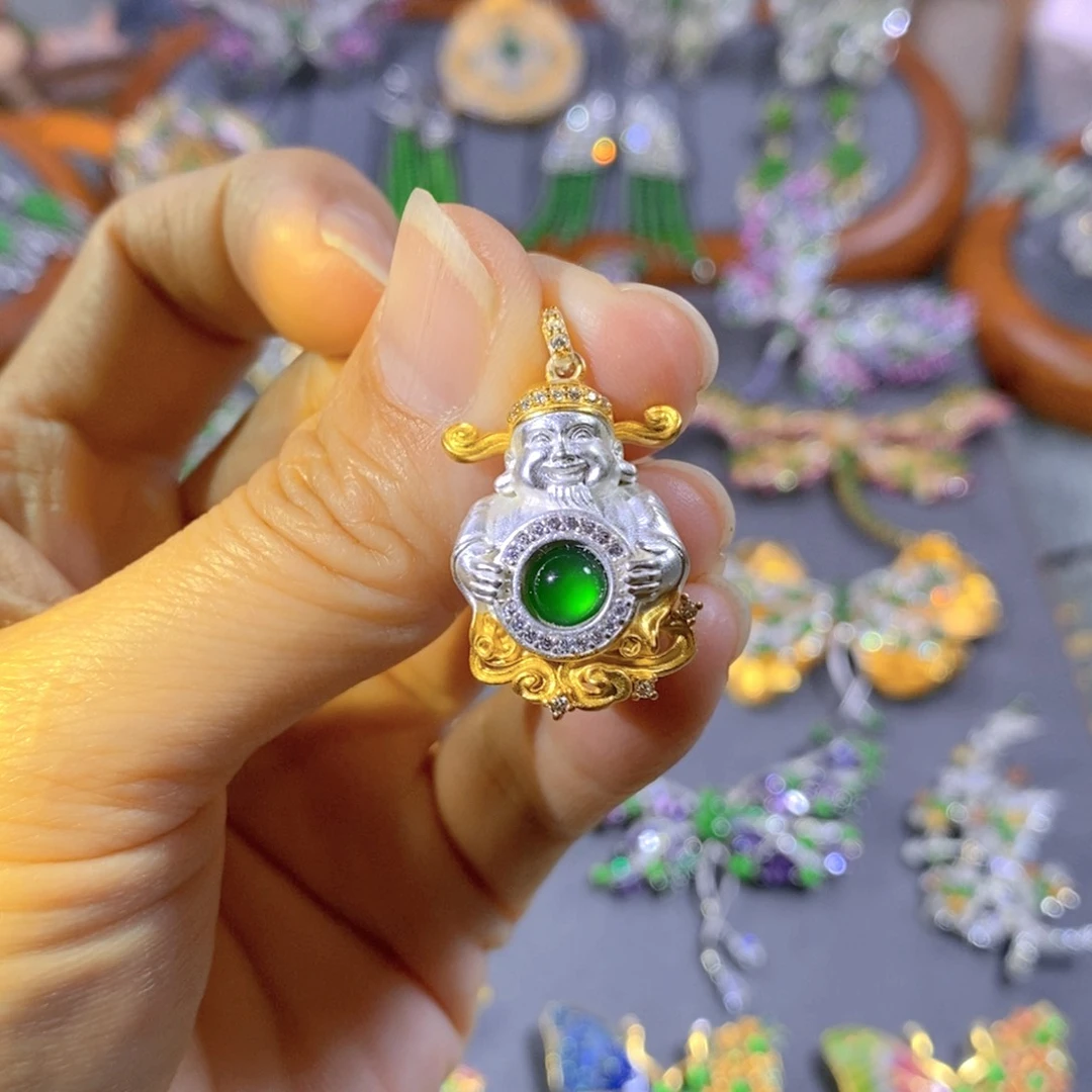 颈饰银S925镶嵌翡翠