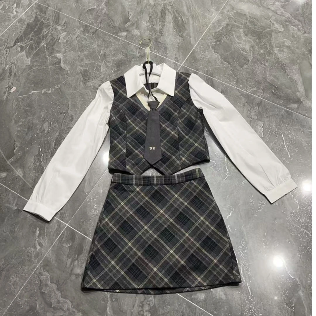 2024春秋新款学院风格子两件套裙时尚显瘦气质连套装6006衣41裙38