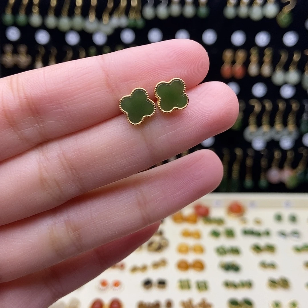 和田玉银S925镶嵌耳饰