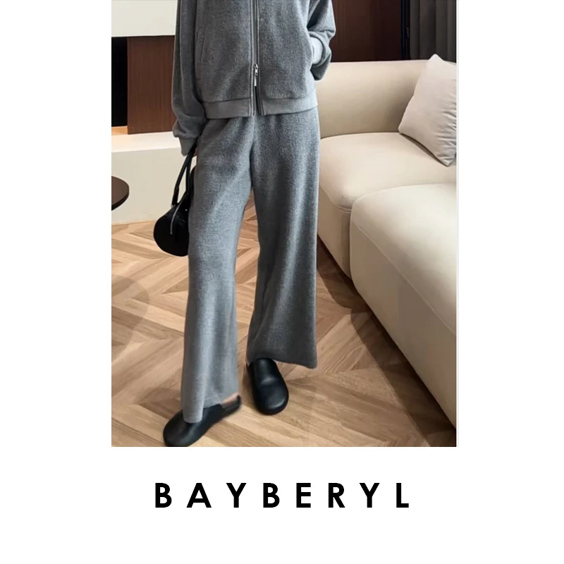 BAYBERYL老贝暖呼呼2.0*套装白灰毛绒松紧腰休闲裤XXK5I0402-9/20
