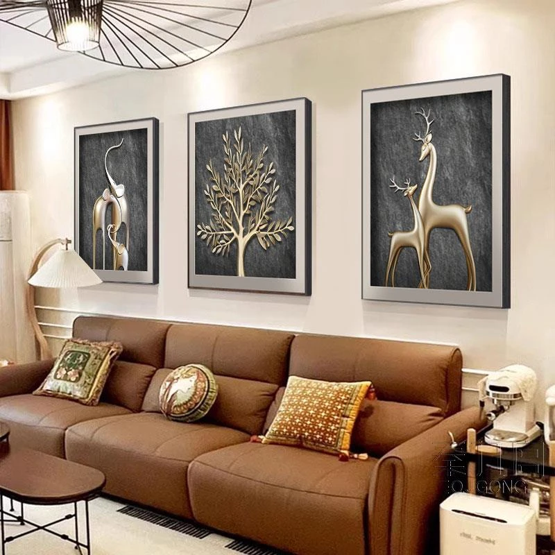 客厅装饰画沙发背景墙画现代简约几何抽象壁画轻奢高级感三联挂画
