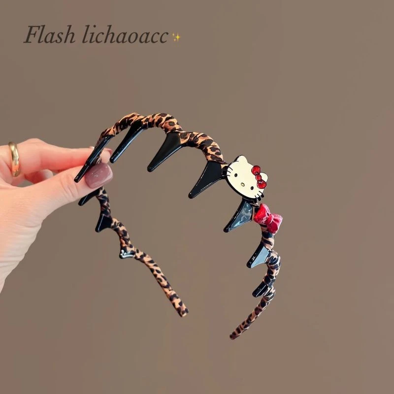 高级感精致毛绒豹纹kt猫卡通爱心甜酷发箍小众潮流网红头饰新