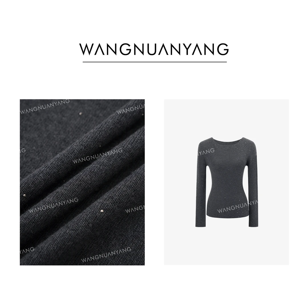 【王暖阳】满天星|秋冬洋气一字肩烫钻羊毛混纺针织打底