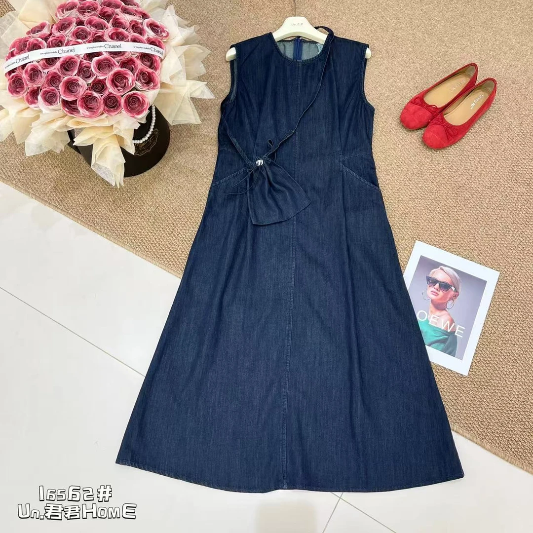 君君家【佩包包】16562法式复古高级感宽松显瘦无袖牛仔背心连衣裙