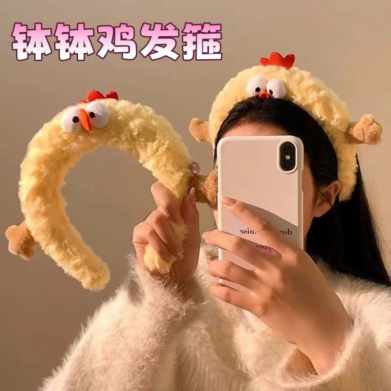 卡通可爱钵钵鸡毛绒发箍女韩国感压发洗脸头箍高颅顶头饰