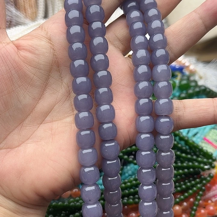 玛瑙/玉髓未镶嵌珠宝半成品一条10mm左右烟紫和田玉桶珠