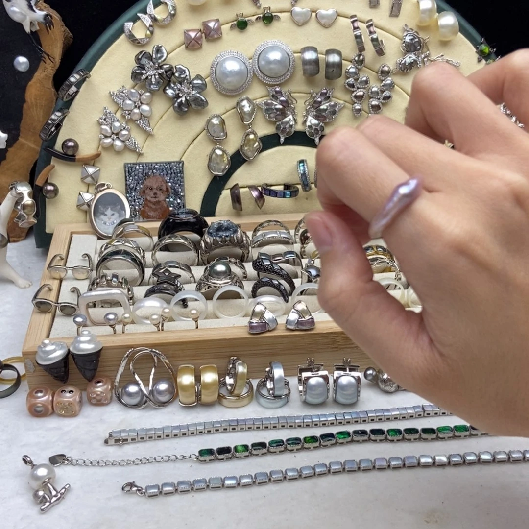 未镶嵌画框淡水珍珠丁香紫珍珠指环11-13号